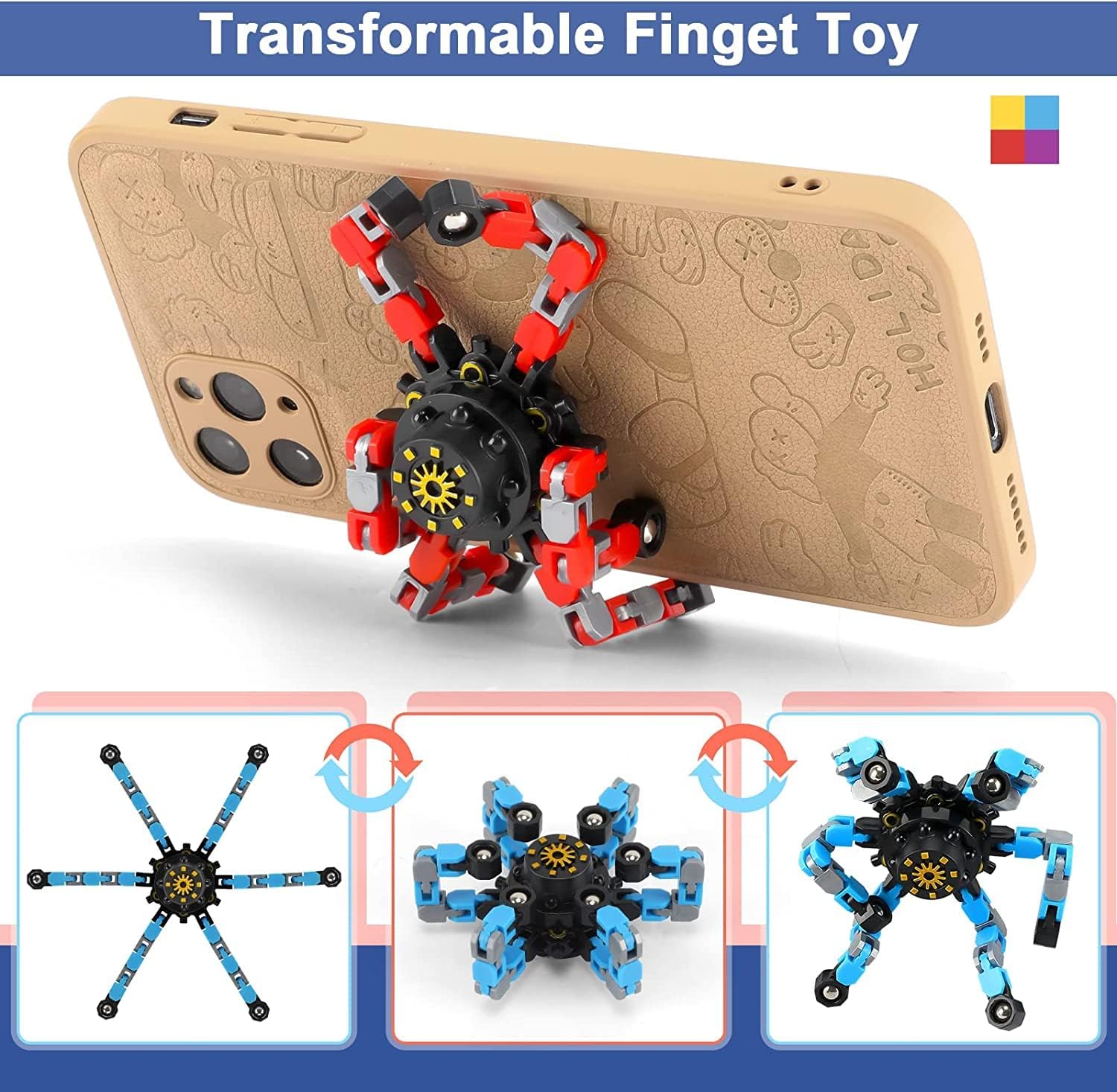 Fidget Toys Transformable Fidget Spinners ADHD Tools for Kids Adult Teen Toddler Autism Sensory Toys Juguetes para Niños 4 Pack Party Favors for Kids